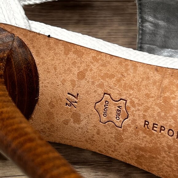 Report Signature Heels Women Sz 7.5 White Leather Dress Platform Raffia Textured - Picture 10 of 10